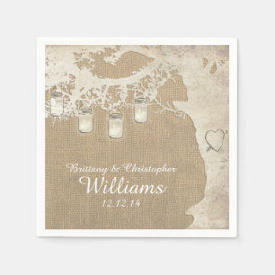 Mason Jar String Lights Tree Burlap Napkins