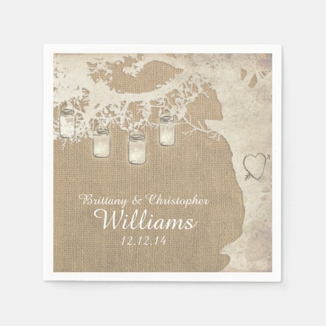 Mason Jar String Lights Tree Burlap Napkins (Front)