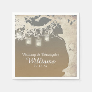 Mason Jar String Lights Tree Sunset Napkins