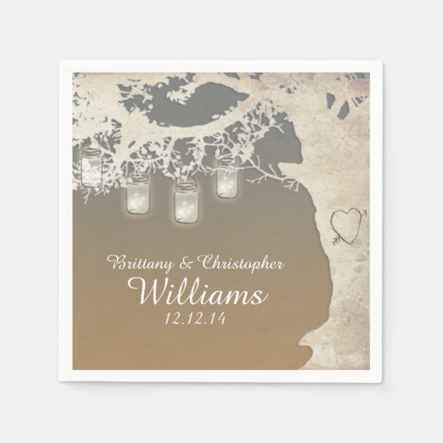 Mason Jar String Lights Tree Sunset Napkins (Front)