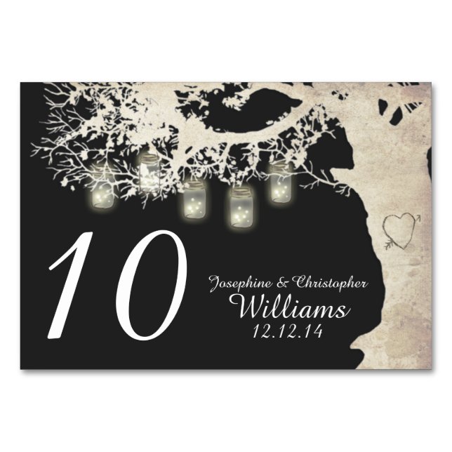 Mason Jar String Lights Tree Table Number (Front)