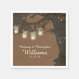 Mason Jar String Lights Tree Tan Vintage Napkins