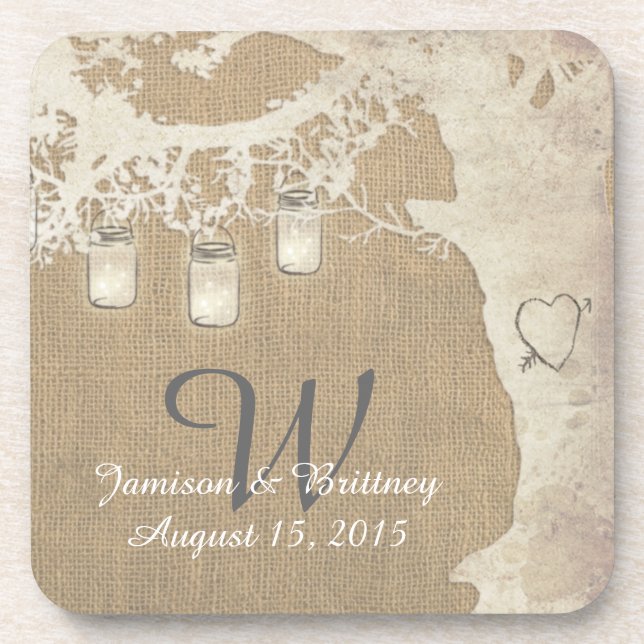 Mason Jar String Lights Vintage Tree Coasters (Front)