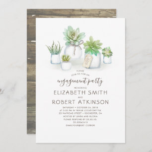 Mason Jar Succulents Rustic Engagement Party Invitation