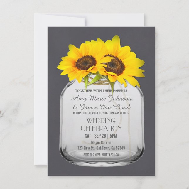 Mason jar sunflower Chalkboard Wedding invitations (Front)
