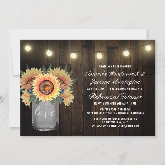 Mason Jar + Sunflower Rehearsal Dinner Invitations (Front)