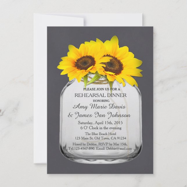 Mason jar sunflower rehearsal dinner sunflwr7 invitation (Front)