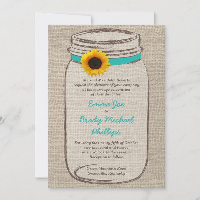 Mason Jar & Sunflower Wedding Invitation (Front)