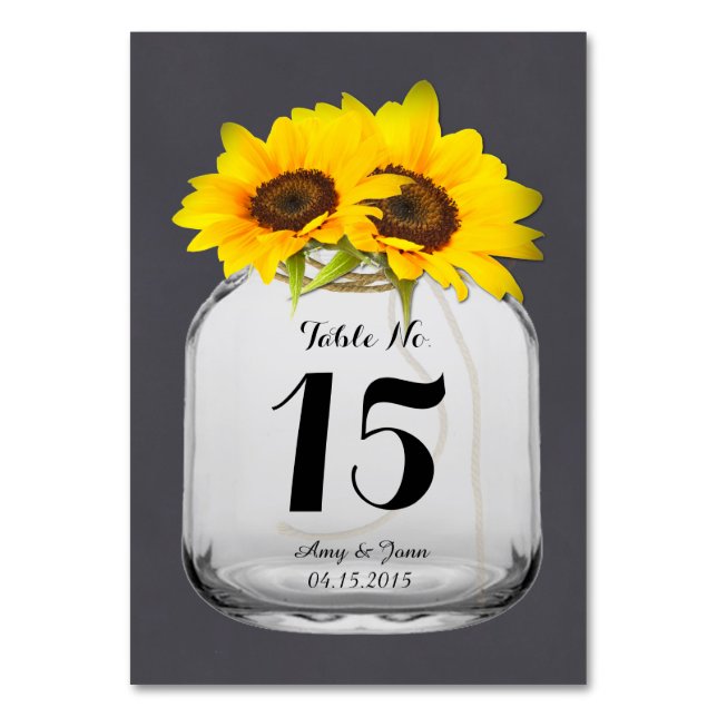 Mason jar sunflower wedding table numbers sunflwr7 (Front)