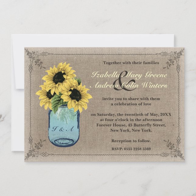 Mason Jar Sunflowers Invitation (Front)
