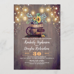 Mason Jar Sunflowers Rustic Fall Engagement Party Invitation
