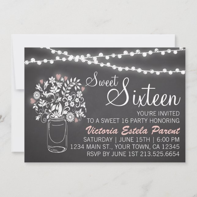 Mason Jar Sweet 16 Invitation (Front)
