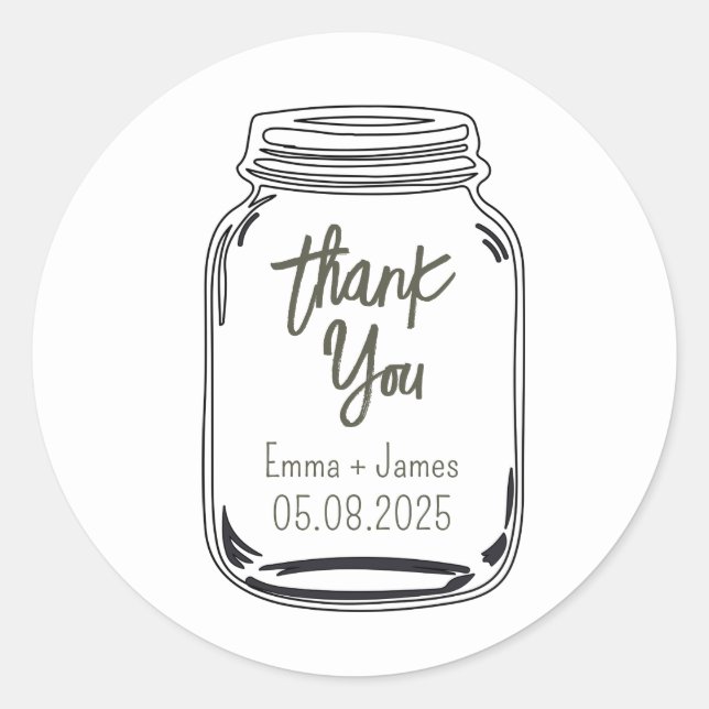 Mason Jar Thank You Sticker (Front)