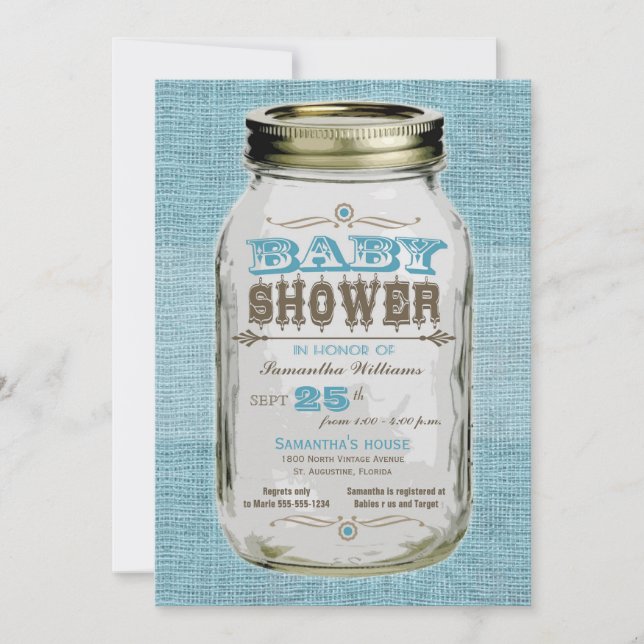 Mason Jar Vintage Look Boy Baby Shower Invitation (Front)