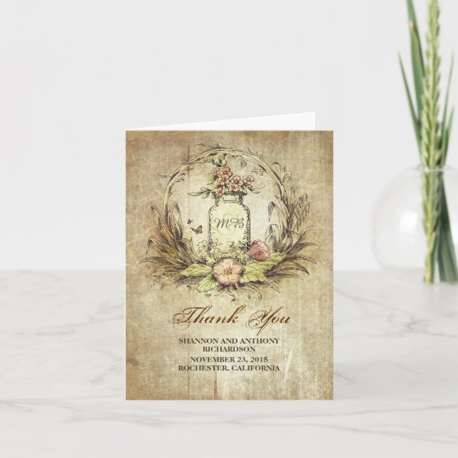 mason jar vintage rustic wedding thank you card (Front)