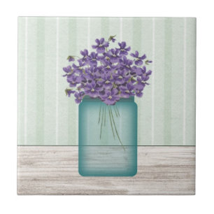 Mason Jar Violets Tile