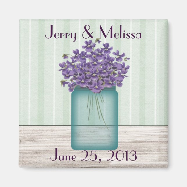 Mason Jar Violets Wedding Favor Magnet (Front)