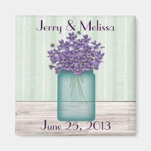 Mason Jar Violets Wedding Favour Magnet