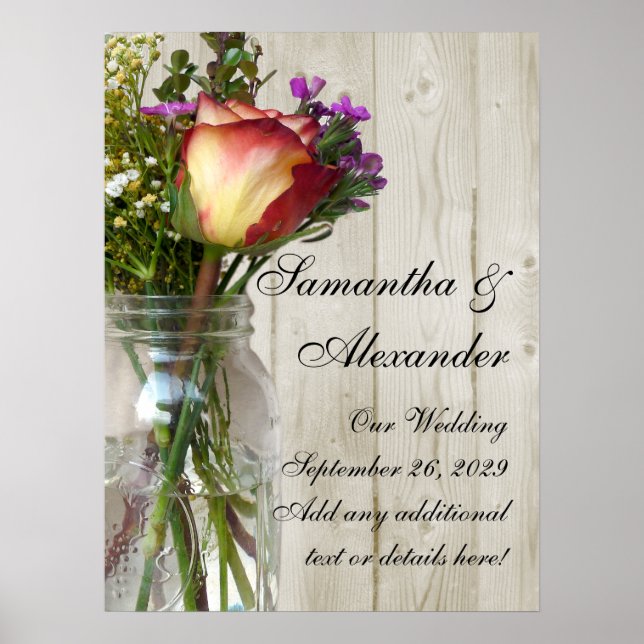 Mason Jar w/Rose and Wildflowers Poster (Front)