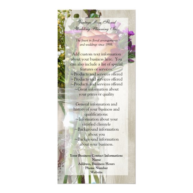 Mason Jar w/Rose and Wildflowers Rack Card (Front)