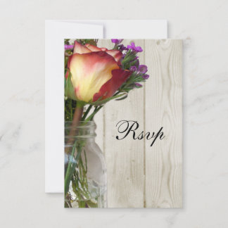 Mason Jar w/Rose and Wildflowers RSVP Card