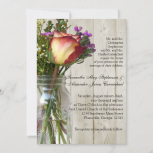 Mason Jar w/Rose Photographic Wedding Ceremony Invitation