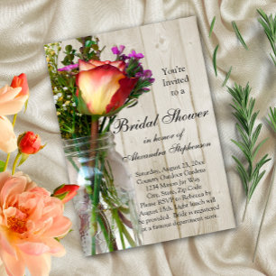 Mason Jar w/Rose/Wildflowers Bridal Shower Invite