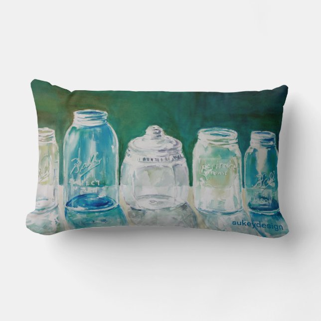 Mason Jar Watercolor Lumbar Pillow (Front)