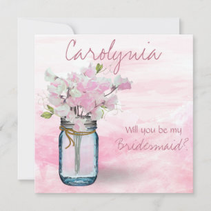 MASON JAR WATERCOLOR PINK SWEET PEAS INVITATION