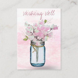 MASON JAR WATERCOLOR PINK SWEET PEAS WISHING WELL ENCLOSURE CARD