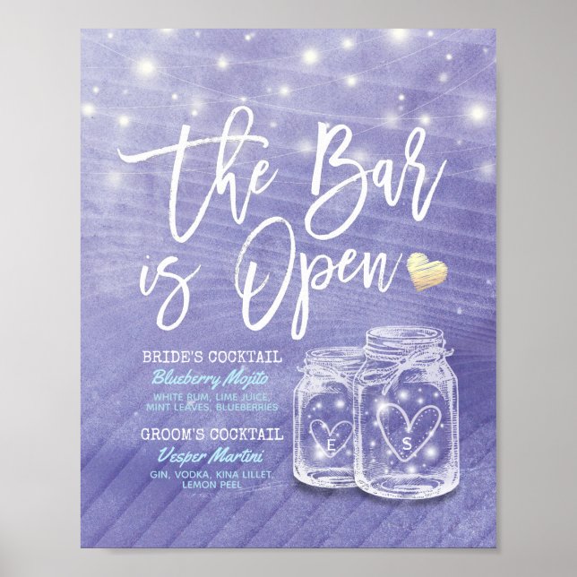 Mason Jar Wedding Bar is Open Drink Menu Poster (Front)
