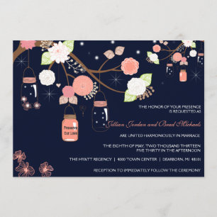 Mason Jar Wedding Invitation - Coral, Lime, Blue