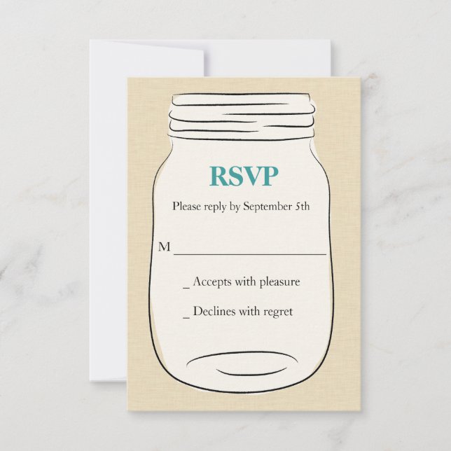 Mason Jar Wedding RSVP - Teal Card (Front)
