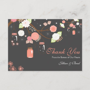 Mason Jar Wedding Thank You Card- Coral and Grey