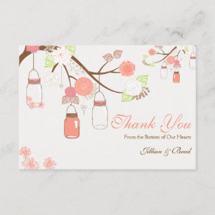 Mason Jar Wedding Thank You Card- Coral and White Card