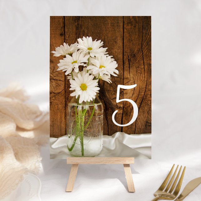 Mason Jar White Daisies Barn Wedding Table Numbers (Creator Uploaded)