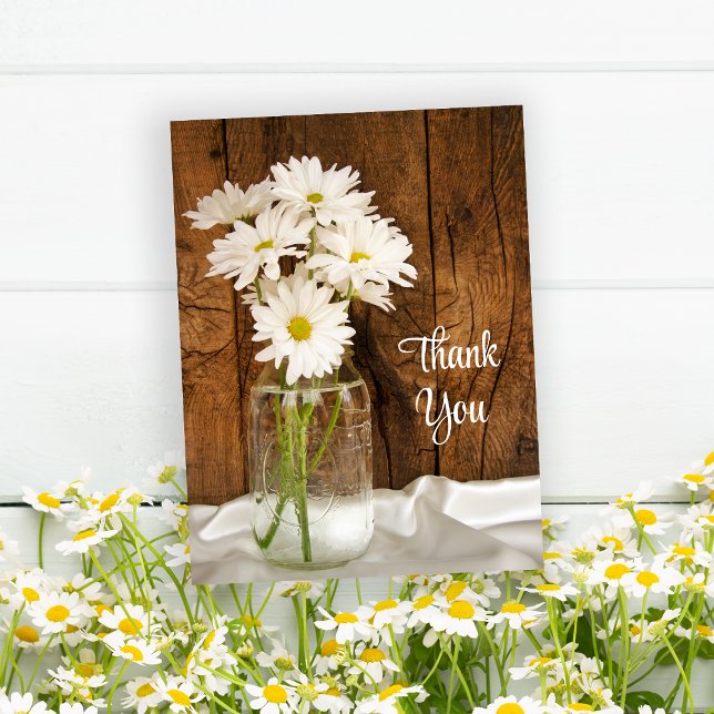 Mason Jar White Daisies Barn Wedding Thank You Postcard (Creator Uploaded)