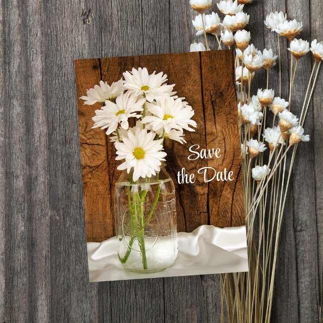 Mason Jar White Daisies Sweet 16 Save the Date (Creator Uploaded)