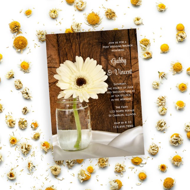 Mason Jar White Daisy Country Post Wedding Brunch Invitation (Creator Uploaded)