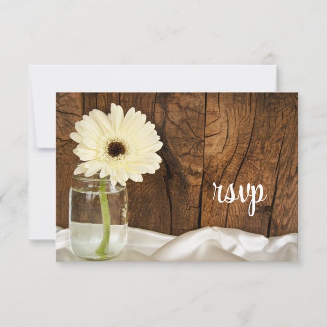 Mason Jar White Daisy Country Wedding RSVP Card (Front)