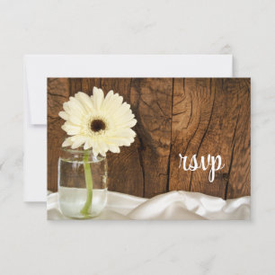 Mason Jar White Daisy Country Wedding RSVP Card
