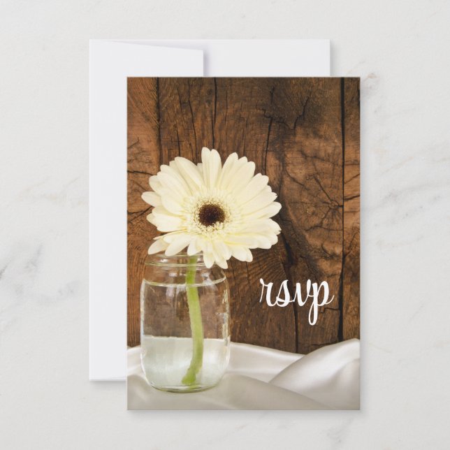Mason Jar White Daisy Country Wedding RSVP Card (Front)