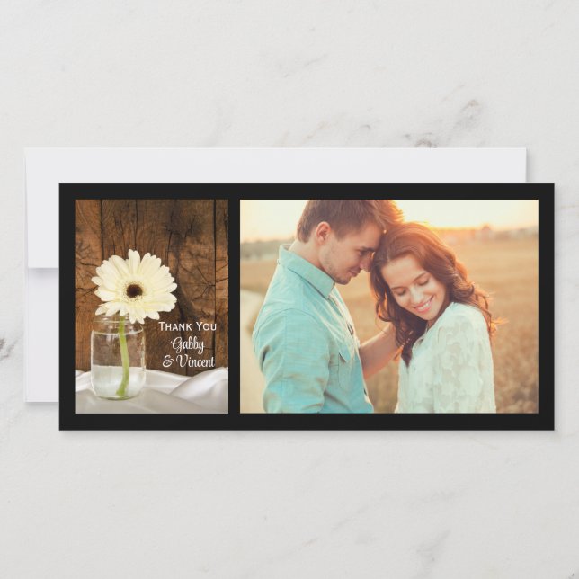 Mason Jar White Daisy Country Wedding Thank You Card (Front)