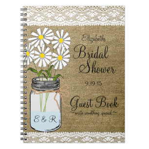 Mason Jar White Flowers Bridal Shower Guest Book