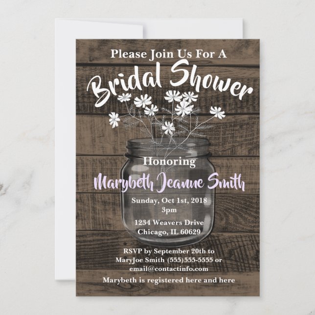 Mason Jar White Flowers Invitation (Front)