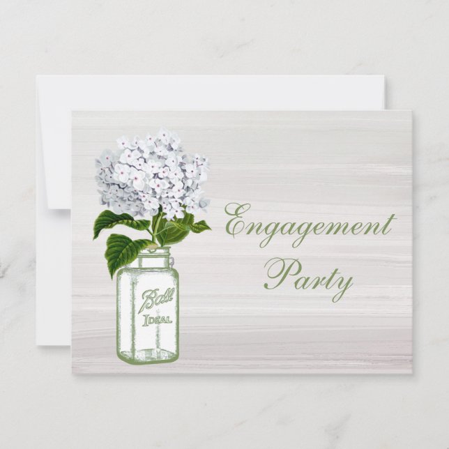 Mason Jar & White Hydrangea Chic Grey Engagement Invitation (Front)