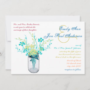 Mason Jar Wild Flower Wedding Invitations