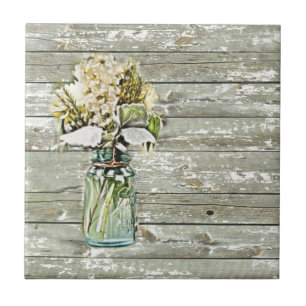 Mason jar wildflower barn wood french country ceramic tile