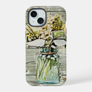 Mason jar wildflower barn wood french country iPhone 15 case