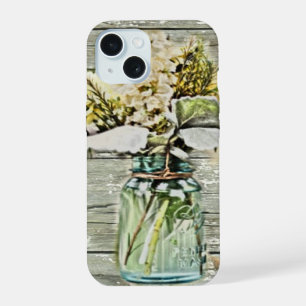 Mason jar wildflower barn wood french country iPhone 15 case